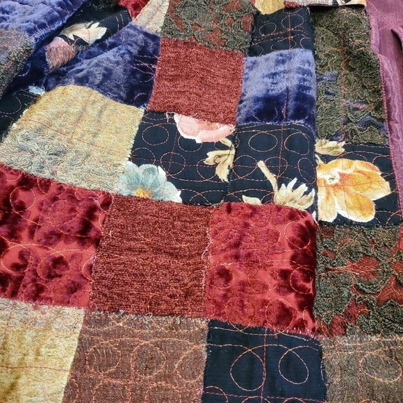 Vintage 90s XL Patchwork Velvet Jacket Reversible Floral‎ Whimsigoth Burgandy - Picture 6 of 14